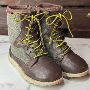 Carter's Brown and Tan Kids Boots with Yellow Laces Military Style Zipper Sides